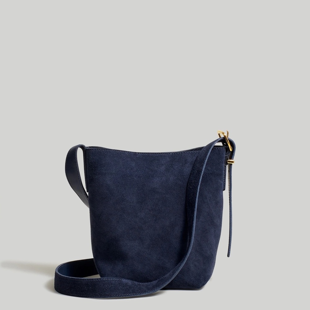 The Essential Mini Bucket Tote in Navy Suede